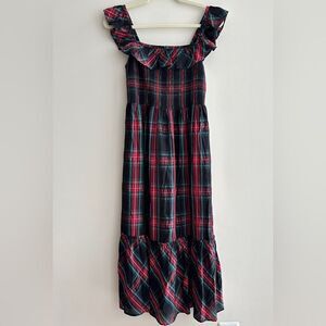 Vineyard Vines Apres Tartan Ruffle Midi, Green/Red Gingham, Size Small, Holiday